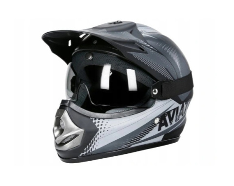 Kask młodzieżowy Enduro z goglami szary Kask młodzieżowy Enduro z goglami szary
